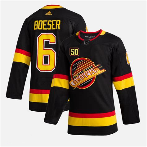 Men's Vancouver Canucks #6 Brock Boeser 50th Anniversary Black Stitched Jersey - Click Image to Close