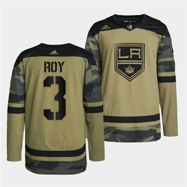 Men's Los Angeles Kings #3 Matt Roy 2022 Camo Military Appreciation Night Stitched Jersey - Click Image to Close