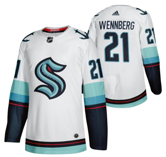 Men's Seattle Kraken #21 Alex Wennberg White Stitched Jersey - Click Image to Close