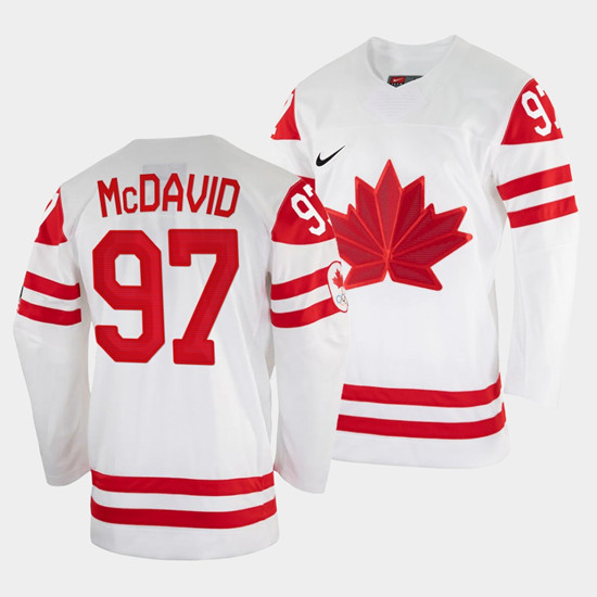 Men's Edmonton Oilers #97 Connor McDavid Canada 2022 White Beijing Winter Olympic Stitched Jersey