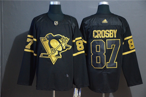 Men's Pittsburgh Penguins #87 Sidney Crosby Black Golden Stitched NHL Jersey