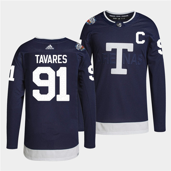 Men's Toronto Maple Leafs #91 John Tavares 2022 Heritage Classic Navy Stitched Jersey - Click Image to Close