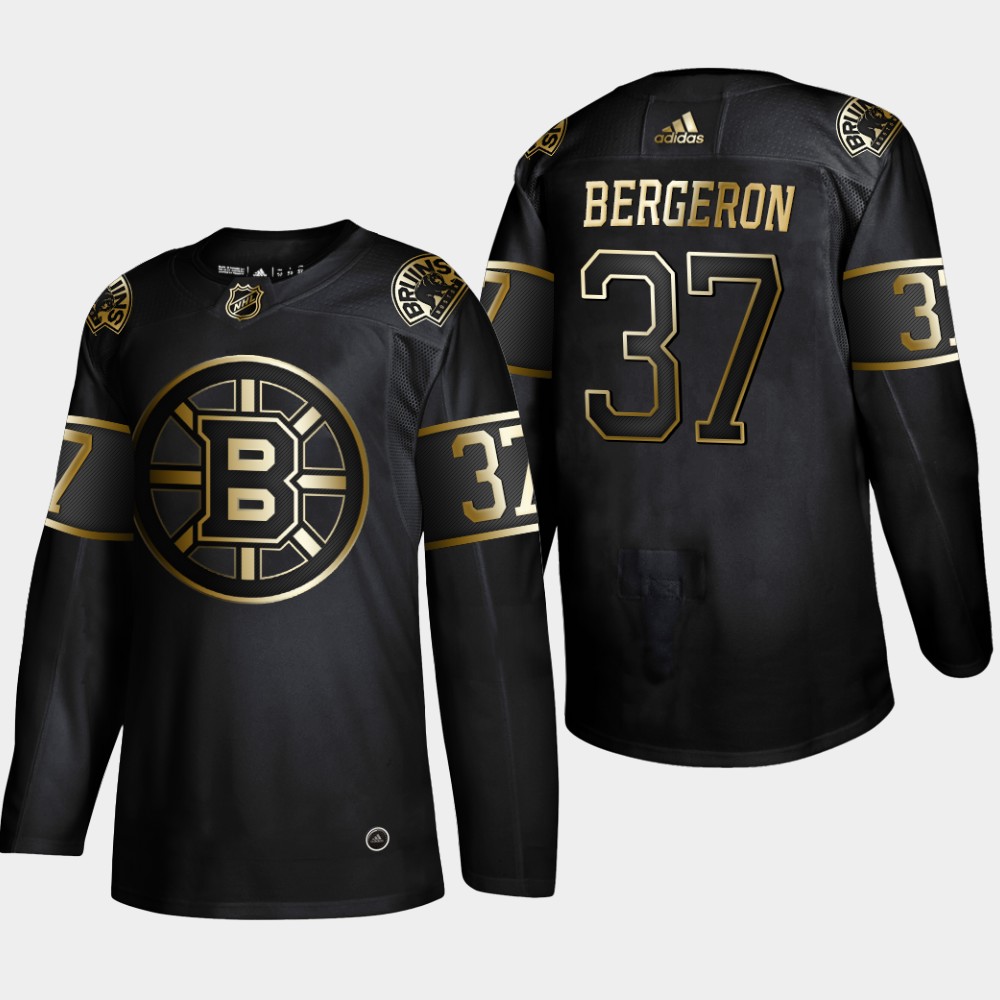 Men's Boston Bruins #37 Patrice Bergeron Black Golden Edition Stitched NHL Jersey - Click Image to Close