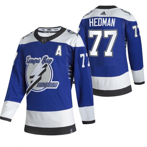 Men's Tampa Bay Lightning #77 Victor Hedman 2021 Blue Reverse Retro Stitched NHL Jersey