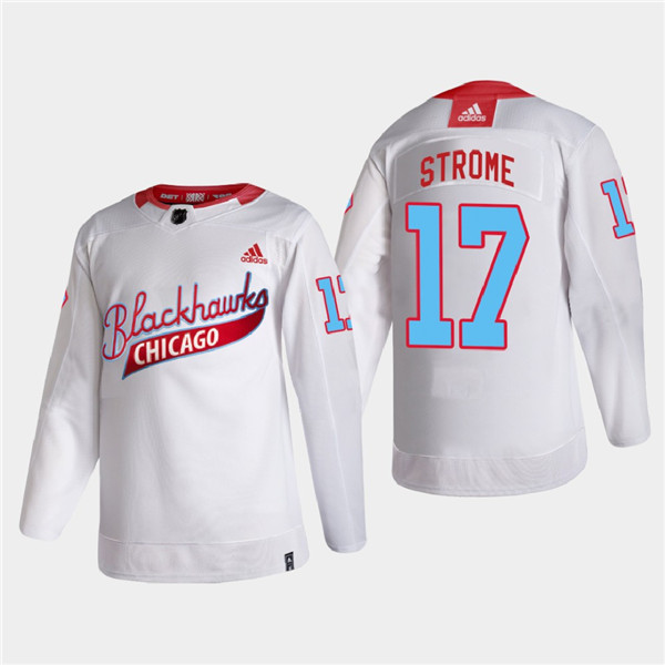 Men's Chicago Blackhawks #17 Dylan Strome 2022 Community Night White Stitched Jersey - Click Image to Close