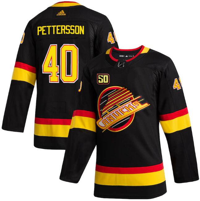 Men's Vancouver Canucks #40 Elias Pettersson 50th Anniversary Black Stitched Jersey - Click Image to Close