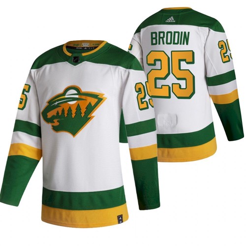 Men's Minnesota Wild #25 Jonas Brodin 2021 White Reverse Retro Stitched NHL Jersey