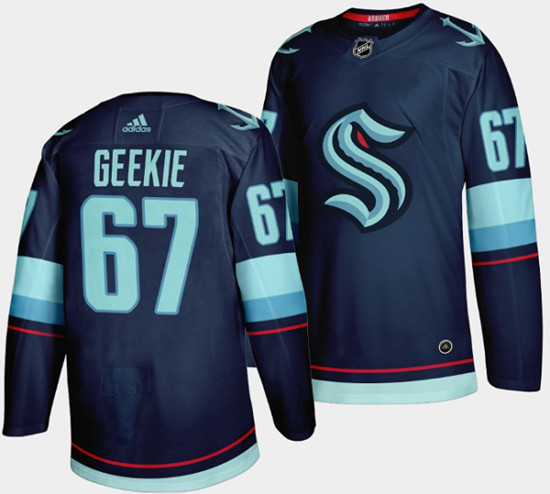 Men's Seattle Kraken #67 Morgan Geekie Navy Stitched Jersey - Click Image to Close