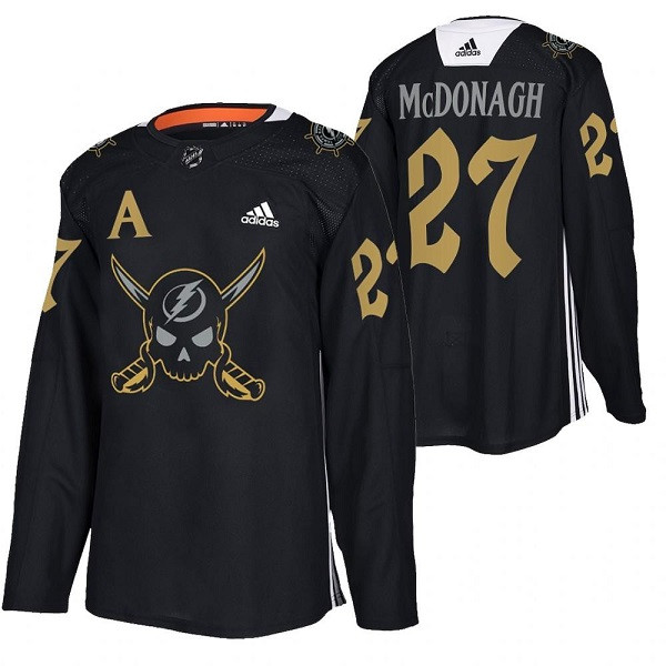 Men's Tampa Bay Lightning #27 Ryan McDonagh Black Gasparilla Inspired Pirate-Themed Warmup Stitched Jersey