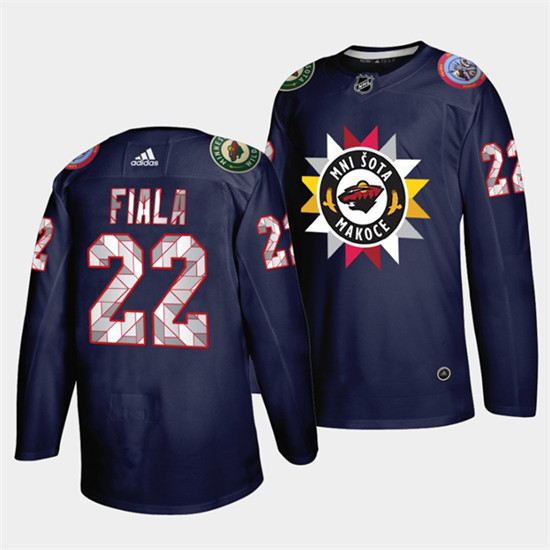 Men's Minnesota Wild #22 Kevin Fiala 2021/22 Navy Native American Heritage Day Stitched Jersey