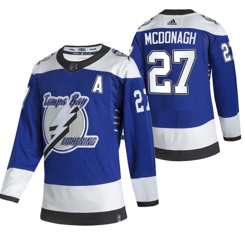 Men's Tampa Bay Lightning #27 Ryan McDonagh 2021 Blue Reverse Retro Stitched NHL Jersey