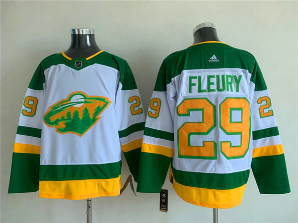 Men's Minnesota Wild #29 Marc-Andre Fleury White/Green Stitched Jersey - Click Image to Close