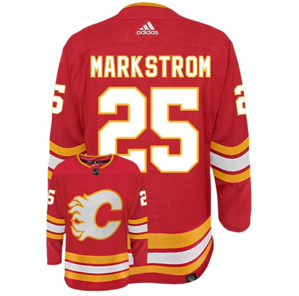 Men's Calgary Flames #25 Jacob Markstrom Red Stitched Jersey - Click Image to Close