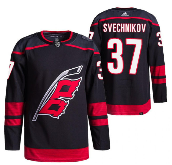 Men's Carolina Hurricanes #37 Andrei Svechnikov Black Breakaway Alternate Pro Stitched Jersey