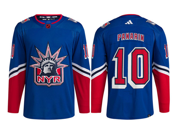 Men's New York Rangers #10 Artemi Panarin Blue 2022 Reverse Retro Stitched Jersey - Click Image to Close