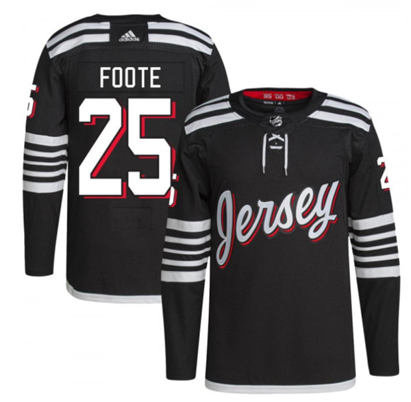 Men's New Jersey Devils #25 Nolan Foote 2021/22 Black Stitched Jersey - Click Image to Close