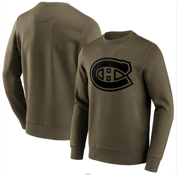 Men's Montreal Canadiens Khaki Iconic Preferred Logo Graphic Crew Sweatshirt - Click Image to Close