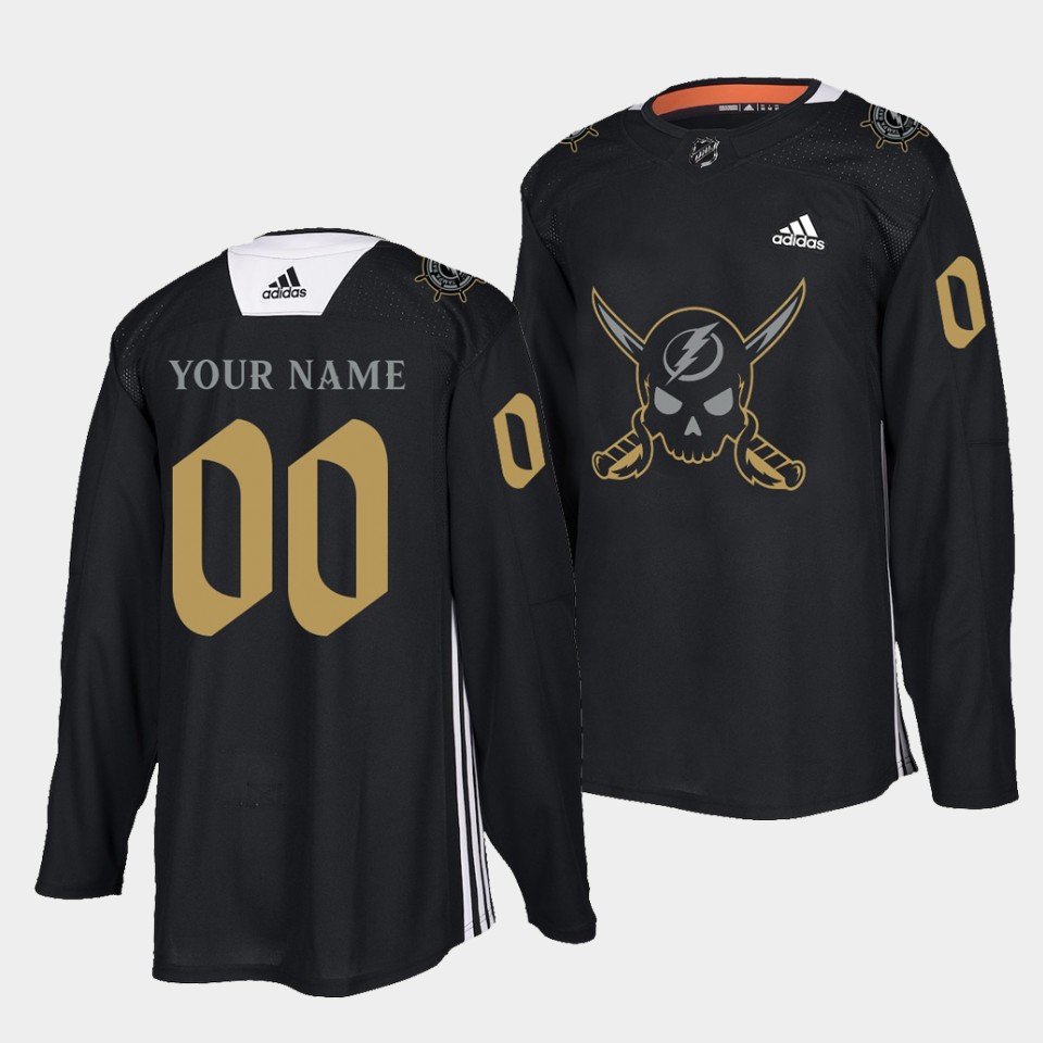 Men's Tampa Bay Lightning Custom Gasparilla inspired Pirate-themed Warmup Black Stitched Jersey