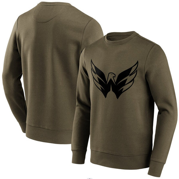 Men's Washington Capitals Khaki Iconic Preferred Logo Graphic Crew Sweatshirt - Click Image to Close