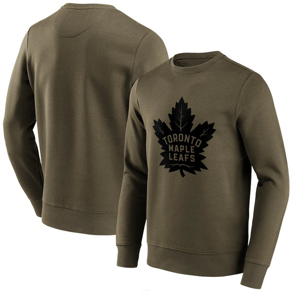 Men's Toronto Maple Leafs Khaki Iconic Preferred Logo Graphic Crew Sweatshirt - Click Image to Close