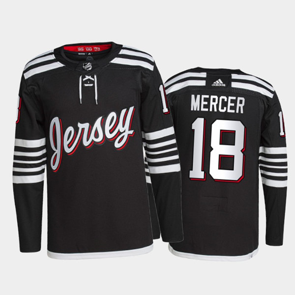 Men's New Jersey Devils #18 Dawson Mercer 2021/22 Black Stitched Jersey - Click Image to Close