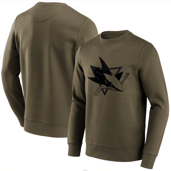 Men's San Jose Sharks Khaki Iconic Preferred Logo Graphic Crew Sweatshirt - Click Image to Close