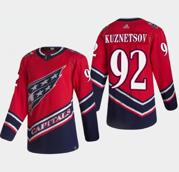 Men's Washington Capitals #92 Evgeny Kuznetsov 2021 Red Reverse Retro Stitched Jersey