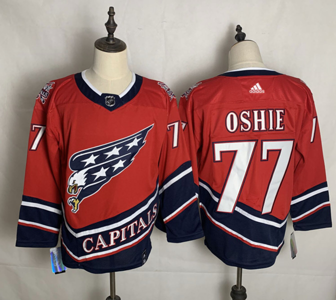 Men's Washington Capitals #77 T.J. Oshie 2021 Red Reverse Retro Stitched NHL Jersey