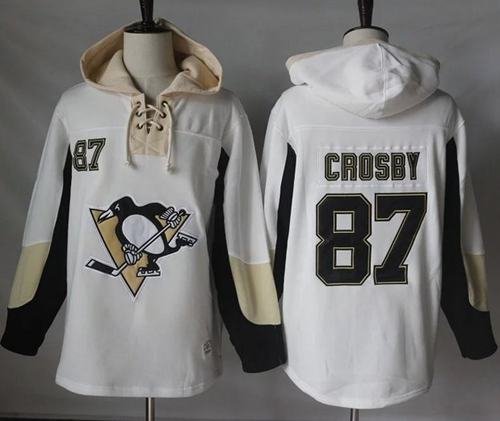 Penguins #87 Sidney Crosby White Pullover Hoodie Stitched NHL Jersey