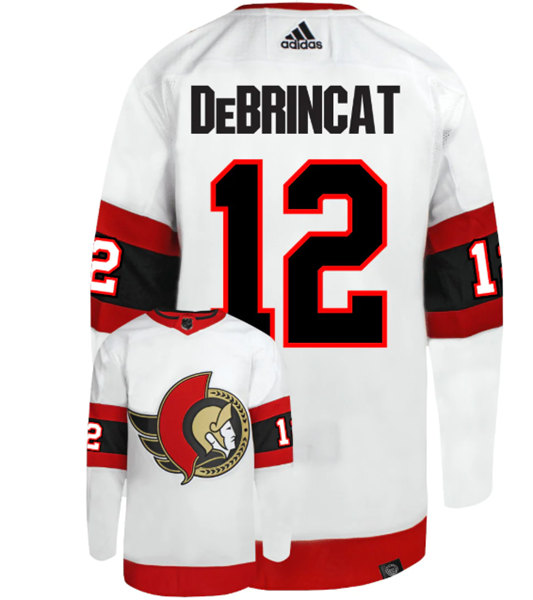 Men's Ottawa Senators #12 Alex DeBrincat White Stitched Home Jersey - Click Image to Close