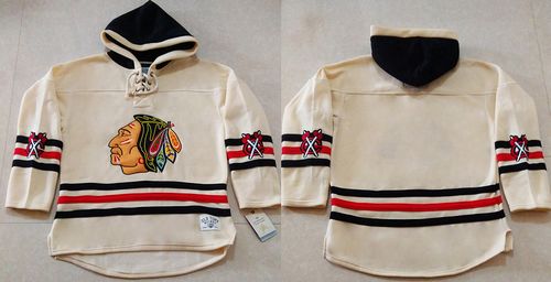 Blackhawks Blank Cream Heavyweight Pullover Hoodie Stitched NHL Jersey