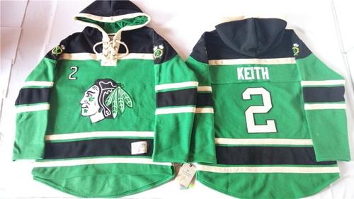 Blackhawks #2 Duncan Keith Green St. Patrick's Day McNary Lace Hoodie Stitched NHL Jersey - Click Image to Close