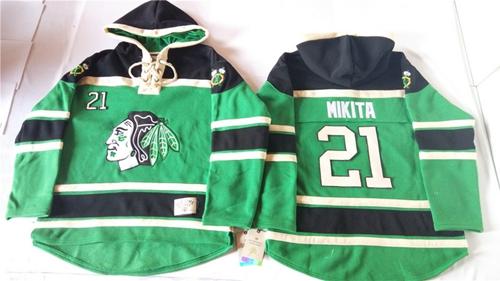 Blackhawks #21 Stan Mikita Green St. Patrick's Day McNary Lace Hoodie Stitched NHL Jersey