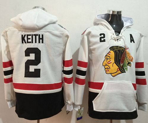 Blackhawks #2 Duncan Keith White Name & Number Pullover NHL Hoodie - Click Image to Close