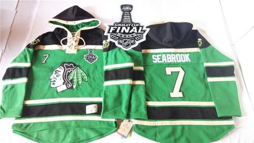 Blackhawks #7 Brent Seabrook Green St. Patrick's Day McNary Lace Hoodie 2015 Stanley Cup Stitched NHL Jersey