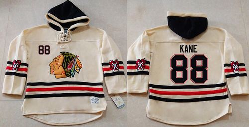 Blackhawks #88 Patrick Kane Cream Heavyweight Pullover Hoodie Stitched NHL Jersey - Click Image to Close