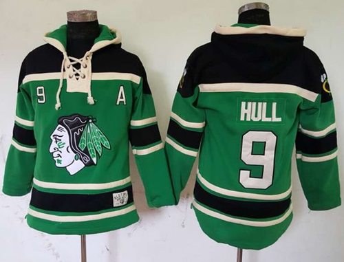 Blackhawks #9 Bobby Hull Green St. Patrick's Day McNary Lace Hoodie Stitched NHL Jersey