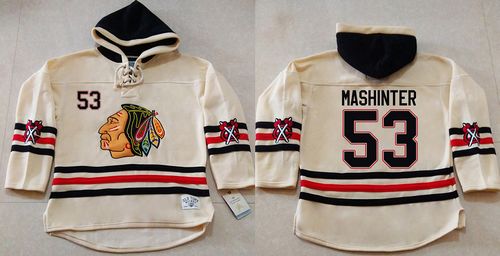 Blackhawks #53 Brandon Mashinter Cream Heavyweight Pullover Hoodie Stitched NHL Jersey - Click Image to Close