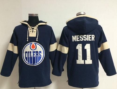 Edmonton Oilers #11 Mark Messier Dark Blue Pullover NHL Hoodie - Click Image to Close