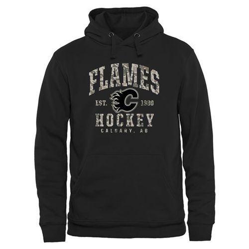 Calgary Flames Black Camo Stack Pullover Hoodie - Click Image to Close