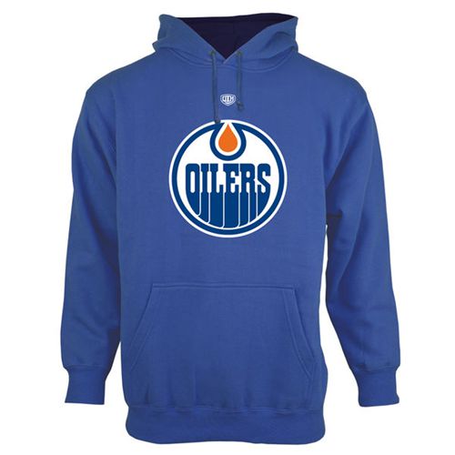 Edmonton Oilers Old Time Hockey Big Logo with Crest Pullover Hoodie Royal Blue - Click Image to Close