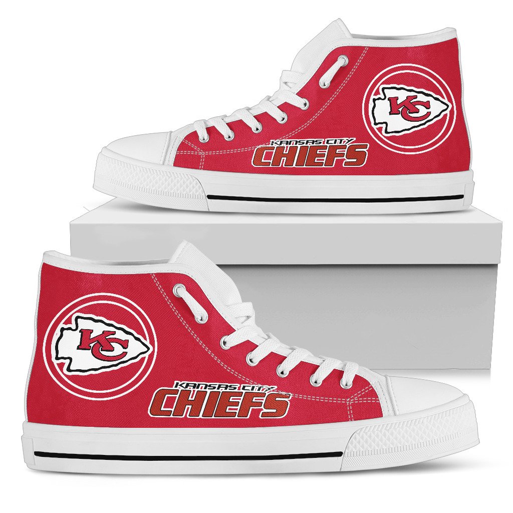 Men's NFL Kansas City Chiefs Repeat Print High Top Sneakers 003 - Click Image to Close