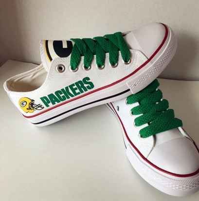 Men's Green Bay Packers Repeat Print Low Top Sneakers 012 - Click Image to Close