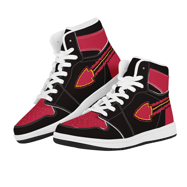 Women's Kansas City Chiefs AJ High Top Leather Sneakers 002 - Click Image to Close