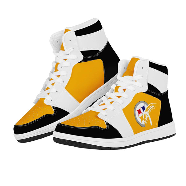 Women's Pittsburgh Steelers AJ High Top Leather Sneakers 002 - Click Image to Close