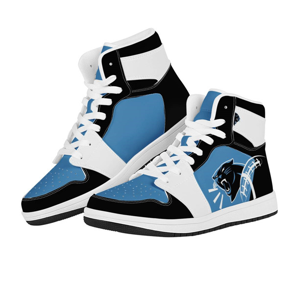 Women's Carolina Panthers AJ High Top Leather Sneakers 003 - Click Image to Close