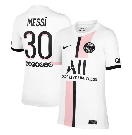 Paris Saint-Germain #30 Lionel Messi 2021/22 White Away Breathe Stadium Soccer Jersey