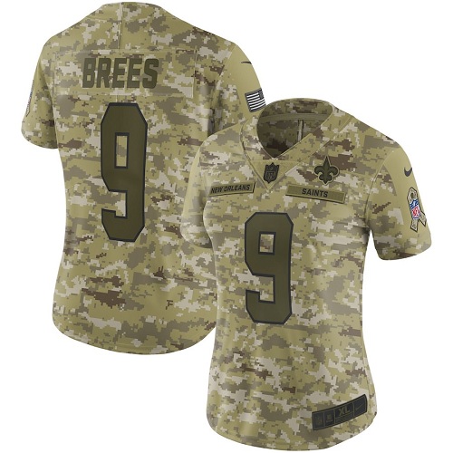 Women's New Orleans Saints #9 Drew Brees 2018 Camo Salute To Service Limited Stitched NFL Jersey