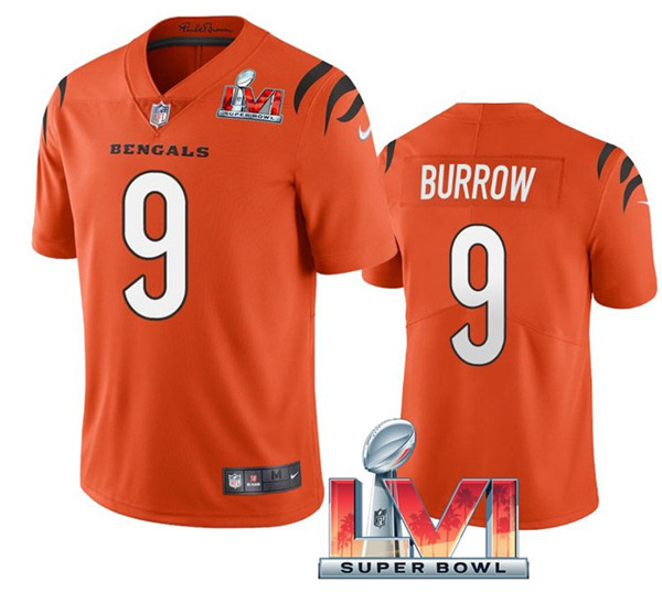 Women's Cincinnati Bengals #9 Joe Burrow 2022 Orange Super Bowl LVI Vapor Limited Stitched Jersey(Run Small) - Click Image to Close