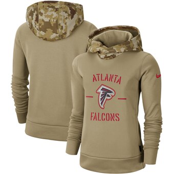 Women's Atlanta Falcons Khaki 2019 Salute To Service Therma Pullover Hoodie(Run Small)